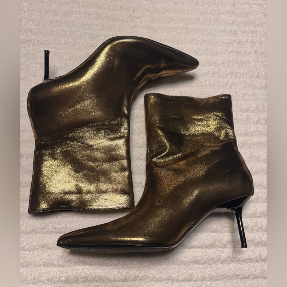ZARA METALLIC THIN HEEL ANKLE BOOTS IN GOLD . SIZE 10/41 - Picture 12 of 15